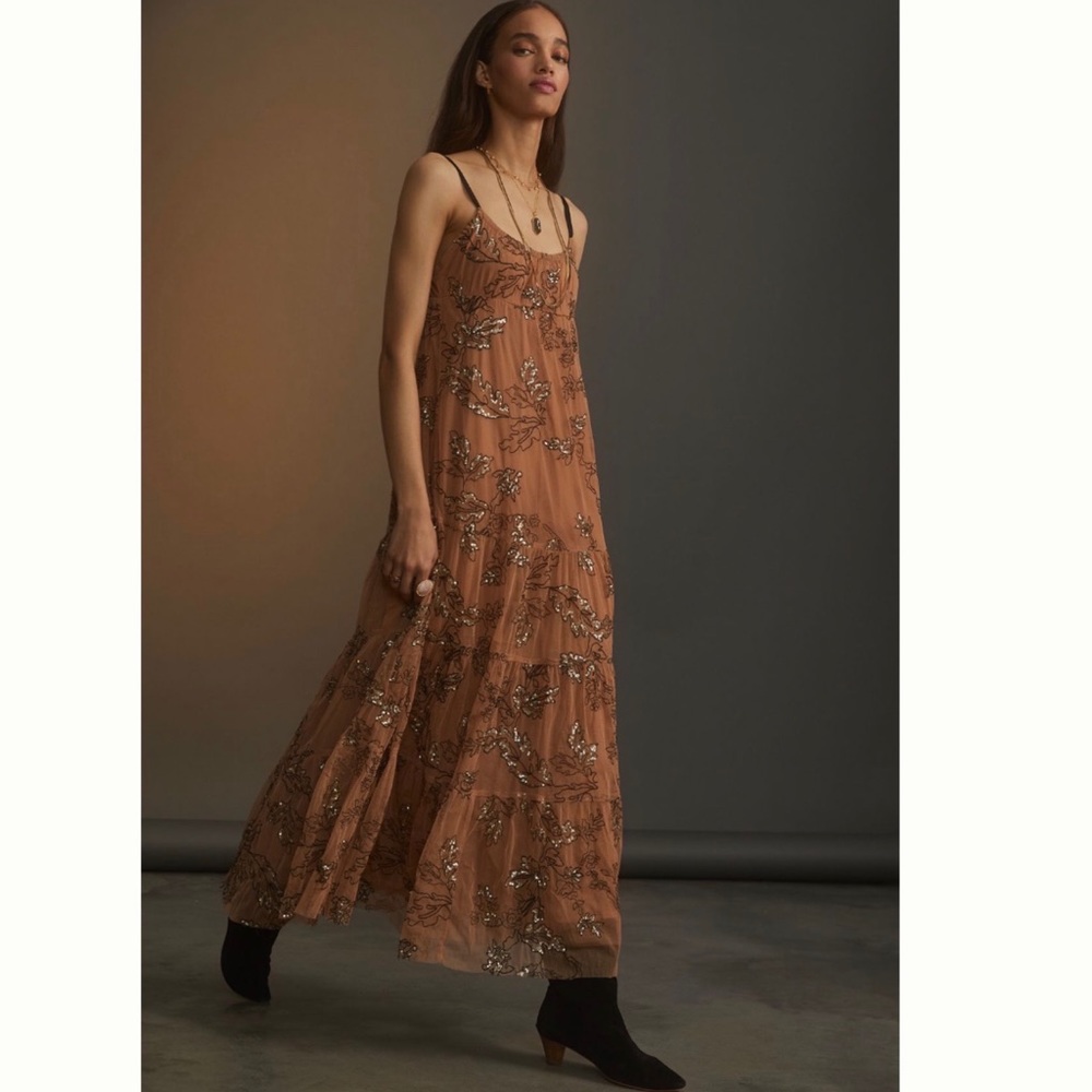 Maeve ANTHROPOLOGIE Sequined Tulle Midi Dress - Picture 6 of 16